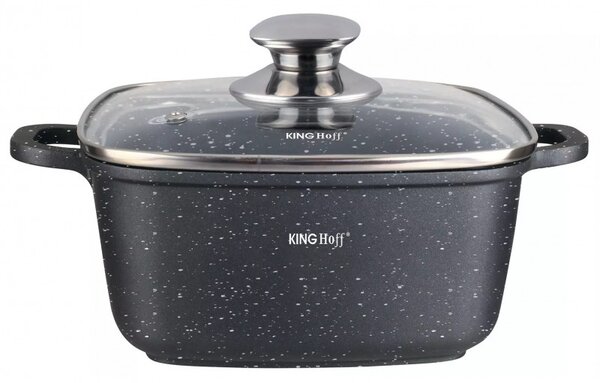 Тенджера за фурна и котлон Kinghoff KH 1601, 20x20 см, 2.8 л, Мраморно покритие, Индукция, Черен