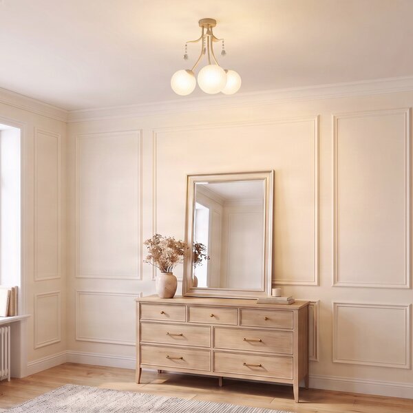 Milagro Lighting Таванска лампа „Celeste“, цвят таупе, Ø 40 см, метал, с 3 крила., Затъмняване, Злато / месинг, Дневна/трапезария, Метал