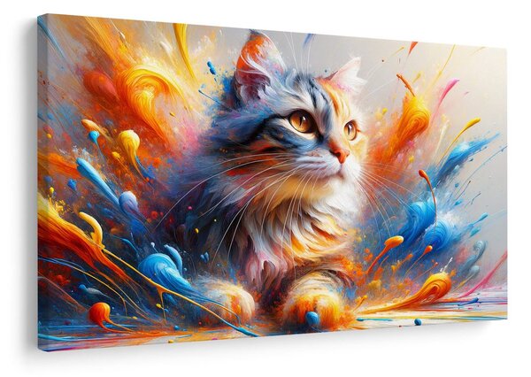 Картина на платно – Коте в цветна експлозия