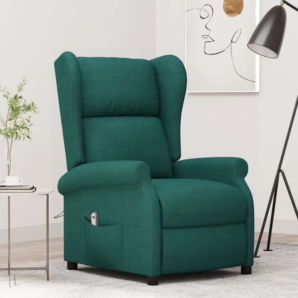 VidaXL Wingback електрически реклайнер стол, тъмнозелена, текстил