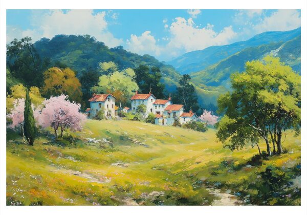 Картина на платно – Пролетен пейзаж село