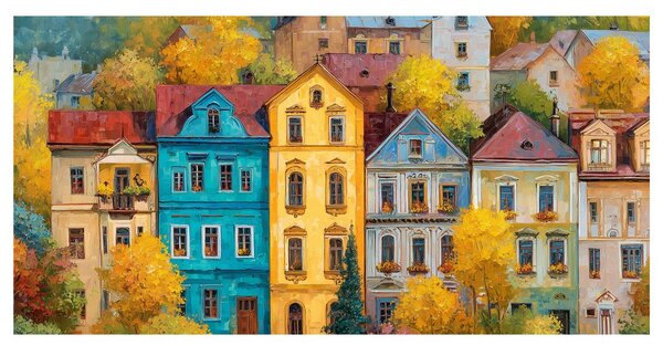 Картина на платно – Цветни къщи през есента
