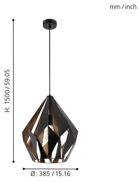 Eglo 49878 - Висящи лампи CARLTON 1 1xE27/60W/230V