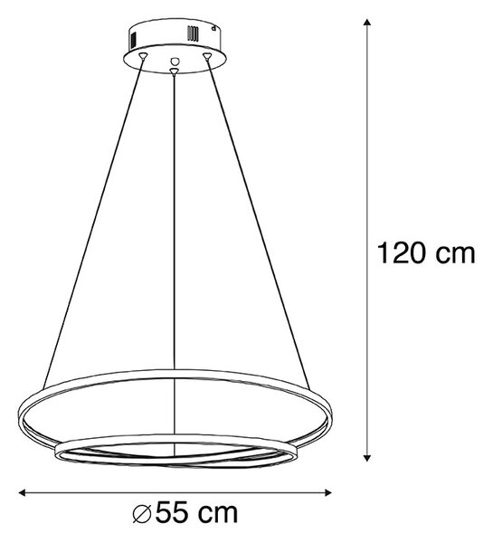 Дизайнерска висяща лампа злато 55 см с LED димиране - Rowan