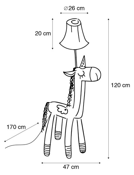 Детска лампа за под Еднорог розова - Bonita