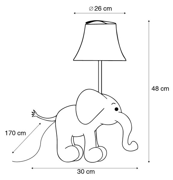Детска настолна лампа слон сива - Bobby