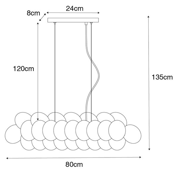 Висяща лампа черна с опалово стъкло 8-светлинна продълговата - Uvas