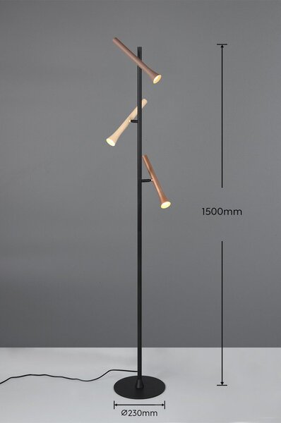 Черна LED подова лампа с метален абажур (височина 150 cm) Fiato – Trio