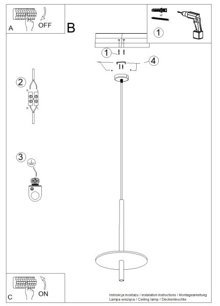 Sollux SL.1880 - Подвесен полилей на кабел FELTRO 1xG9/8W/230V черно/жълто
