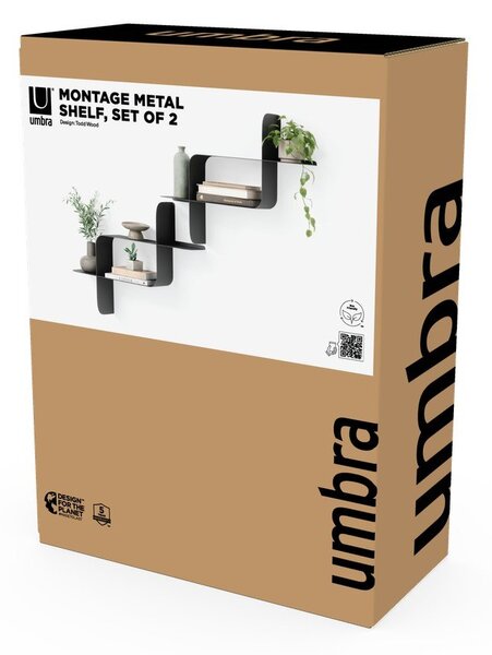 Матово черно на няколко нива стоманени стенни рафтове в комплект 2 бр. 62 cm Montage – Umbra