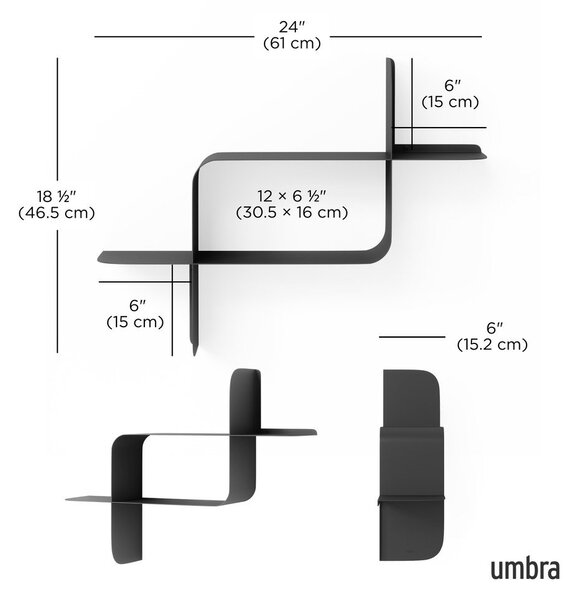 Матово черно на няколко нива стоманени стенни рафтове в комплект 2 бр. 62 cm Montage – Umbra