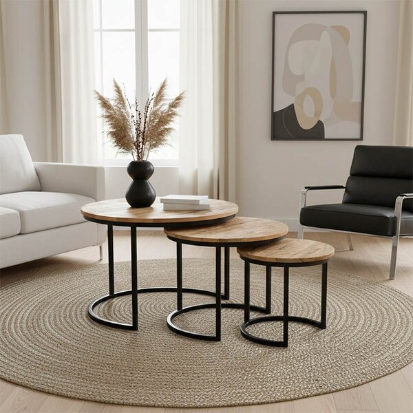 Комплект маси за кафе 3 части Frina boho Natural 70x70x45 cm