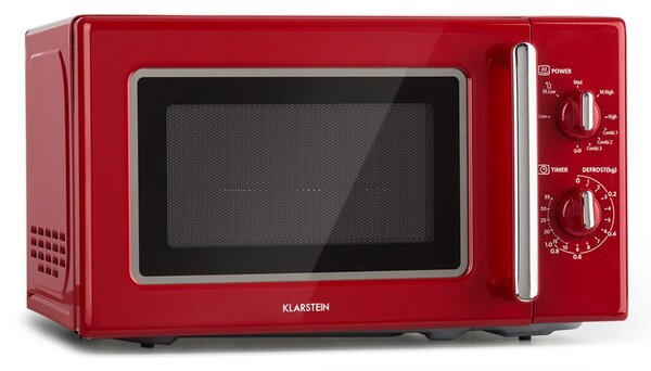 Klarstein Caroline, микровълнова фурна, 20 л, 700/1000 W, Ø 25.5 см, QuickSelect, ретро, червено