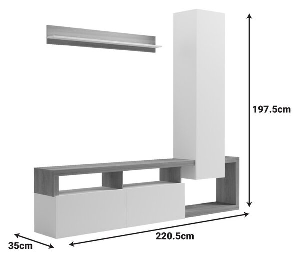Комплект скрин за телевизор Leganto Бял 220.5x35x197.5 см