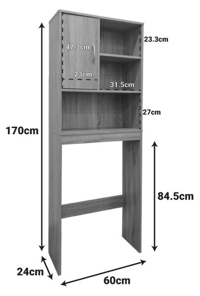 Шкаф за баня за пералня Tazien Тъмносив 60x24x168.5 см