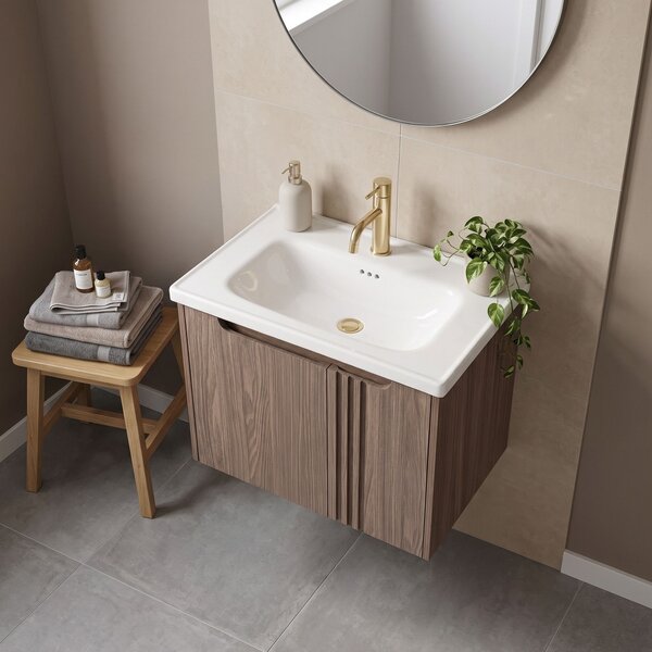 Шкаф за баня с мивка Rea Rivo DB86-60L-1 Dark 60cm