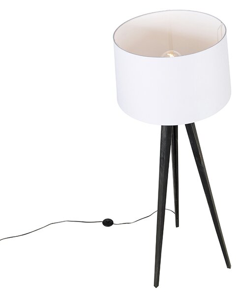 Трипод черен с абажур от лен бял 45 см - Tripod Classic
