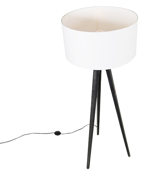 Подова лампа триножник черна с абажур бял 50 см - Tripod Classic