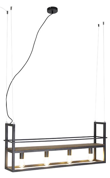 Интелигентна висяща лампа черна с дърво и рафт 4-светлина с Wi-Fi A60 - Cage Rack
