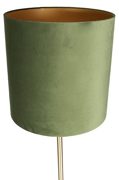 Подова лампа с ботанически мотиви месинг със зелен абажур 40 см - Simplo