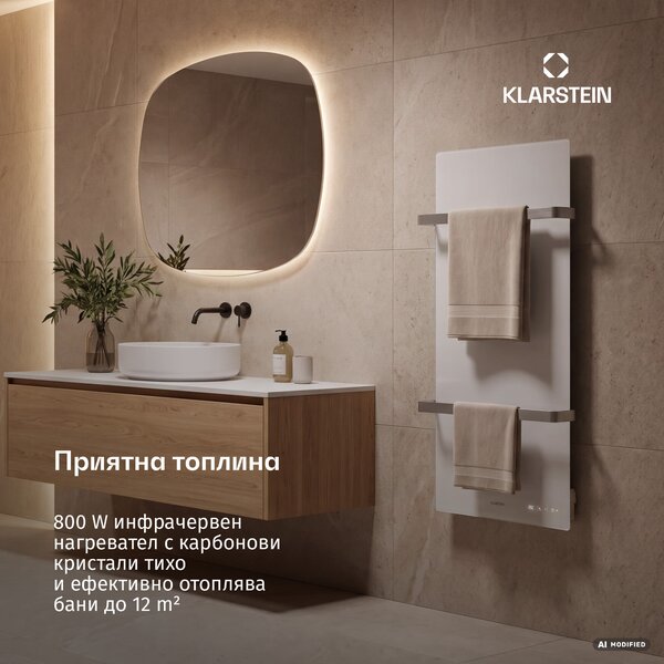 Klarstein Инфрачервен панел HotSpot Crystal Smart | 800 W | 12 м² | Сензорно управление и гласов асистент