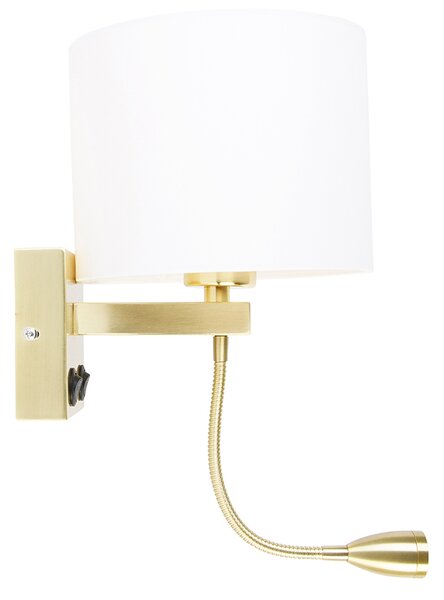 Стенна лампа златиста с USB и бял абажур 18 см - Brescia Combi