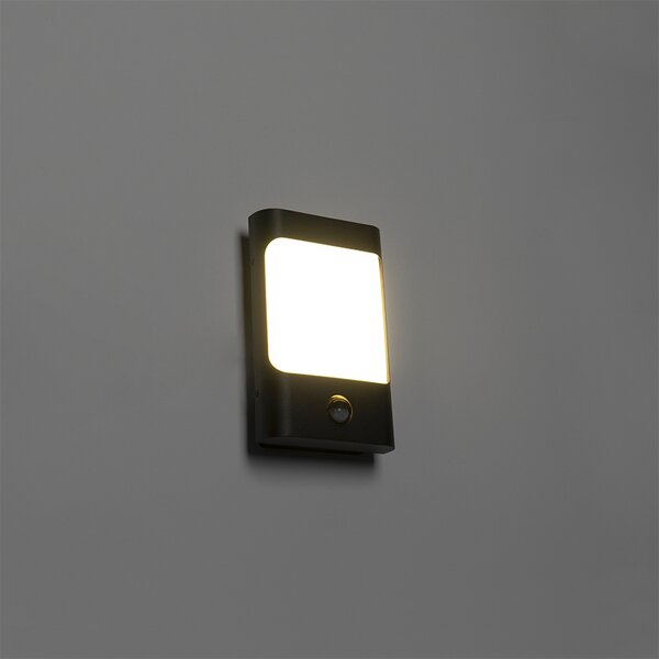 Стенна лампа черна с LED IP44 с датчик за движение - Khuvan