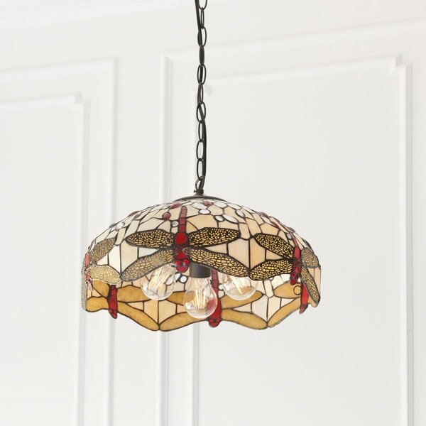 Endon 70824 - Полилей на верига Tiffany DRAGONFLY 3xE27/60W/230V Ø 41 см
