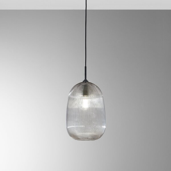 Luce Ambiente Design Висяща лампа DUKE, сива, Ø 21 см, стъкло, Затъмняване, Сив, Дневна/трапезария, Стъкло