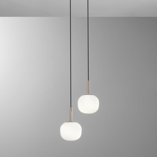 Luce Ambiente Design Висяща лампа „Ерис“, дължина 26 см, кафяво-бяла, метал/стъкло, с 2 лампи, Затъмняване, Кафяв / ръждив, Дневна/трапезария, Алуминий, Модерен