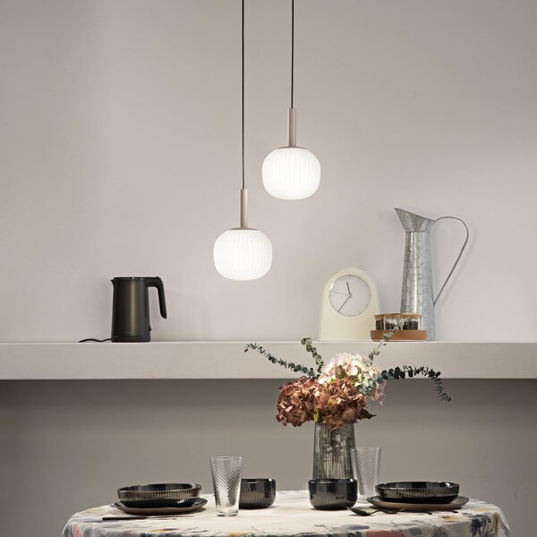 Luce Ambiente Design Висяща лампа „Ерис“, дължина 26 см, кафяво-бяла, метал/стъкло, с 2 лампи, Затъмняване, Кафяв / ръждив, Дневна/трапезария, Алуминий, Модерен
