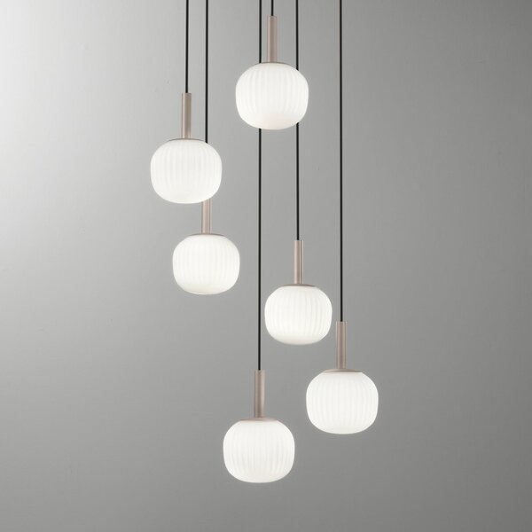 Luce Ambiente Design Висяща лампа „Ерис“, дължина 51 см, кафяво-бяла, метал/стъкло, 6-лампова, Затъмняване, Кафяв / ръждив, Дневна/трапезария, Алуминий, Модерен
