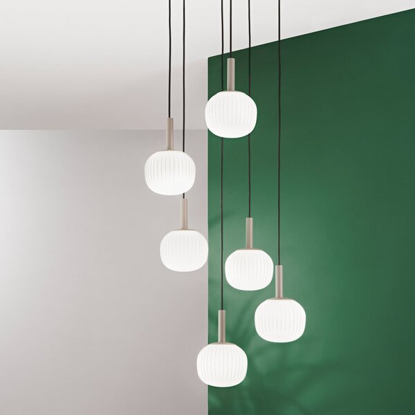 Luce Ambiente Design Висяща лампа „Ерис“, дължина 51 см, кафяво-бяла, метал/стъкло, 6-лампова, Затъмняване, Кафяв / ръждив, Дневна/трапезария, Алуминий, Модерен