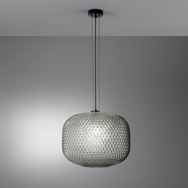 Luce Ambiente Design Висяща лампа „Ашфорд“, димно сива, Ø 40 см, стъкло, Затъмняване, Сив, Дневна/трапезария, Стъкло
