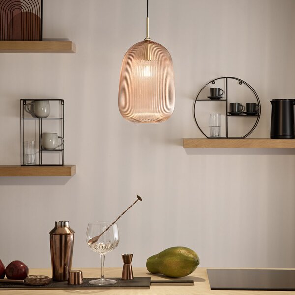 Luce Ambiente Design Висяща лампа DUKE, кехлибарено, Ø 21 см, стъкло, Затъмняване, Кафяв / ръждив, Дневна/трапезария, Стъкло