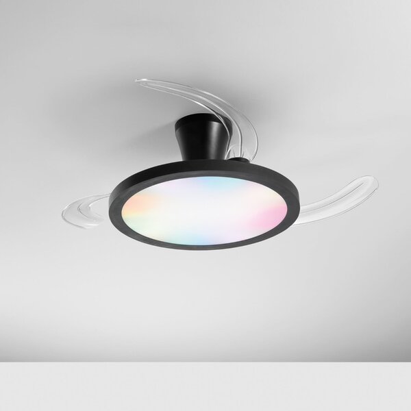 INTEC LED тавански вентилатор Condor, черен, Ø 106 см, CCT RGB, безшумен, Затъмняване, Черен, Дневна/трапезария, Пластмаса, Модерен