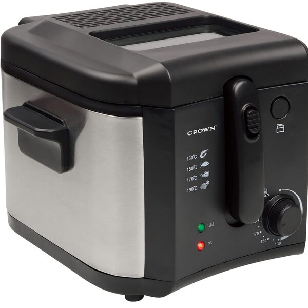Фритюрник Crown CDF-25L16SP, 2.5 л. вместимост, голям прозорец за лесно следене на готвенето без отваряне, 1600W