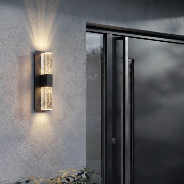 Lucande LED лампа за външна стена Velune, антрацит/прозрачна, 46 см, CCT, Черен, Алуминий, Модерен