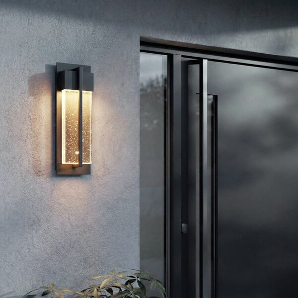 Lucande LED лампа за външна стена Velune, антрацит/прозрачна, 35 см, CCT, Черен, Алуминий, Модерен