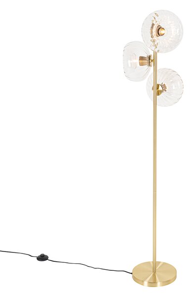 Подова лампа в стил Арт Деко златиста със стъкло 3-светлина - Ayesha