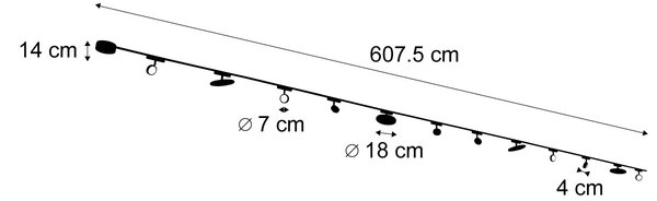 Релсова система за осветление с 8 прожектора и 4 таванни лампи черни 1-фазни - Magnetic Lance Puk