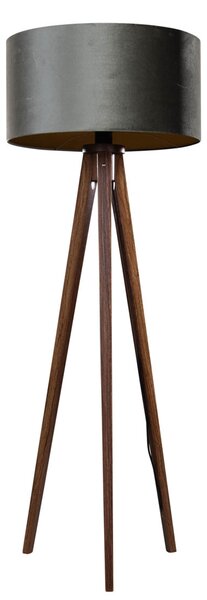 Подова лампа на триножник, орехово дърво, със зелен кадифен абажур 50 см - Tripod Classic