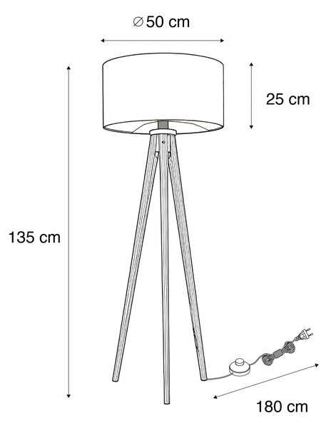 Подова лампа на триножник, орехово дърво с бронзов велурен абажур 50см - Tripod Classic