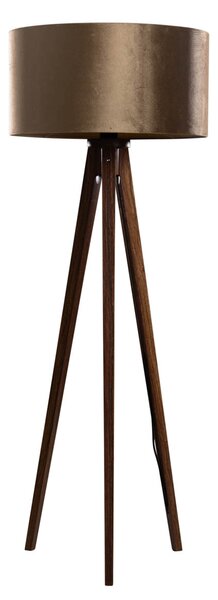 Подова лампа на триножник, орехово дърво с бронзов велурен абажур 50см - Tripod Classic