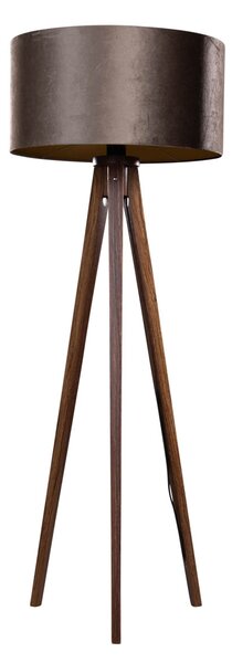 Подова лампа на триножник, орехово дърво с кафяв велурен абажур 50см - Tripod Classic