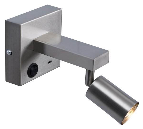 Модерна стоманена стенна лампа с USB-C, накланяща се - Rex