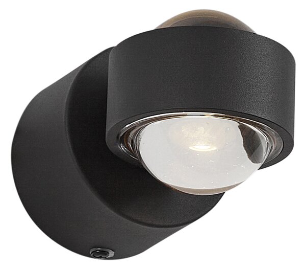 Дизайнерска стенна лампа черна с LED IP44 - Lens