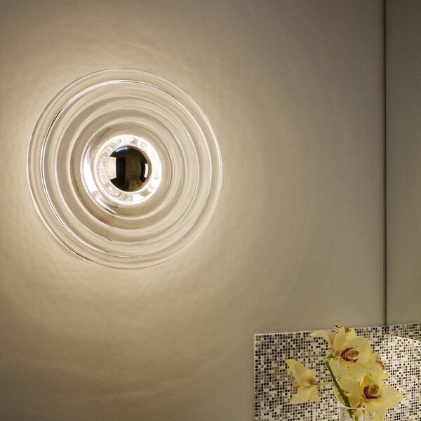 Tom Dixon LED стенна лампа Press Mini, прозрачна, 21 см, IP55, Затъмняване, Прозрачен, Стъкло, Дизайн