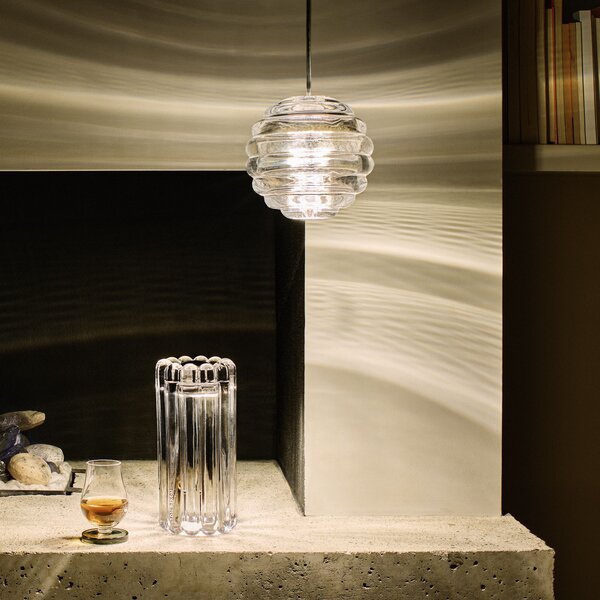 Tom Dixon LED висяща лампа Press Sphere, прозрачна, Ø 14 cm, 927, Затъмняване, Прозрачен, Дневна/трапезария, Стъкло, Дизайн