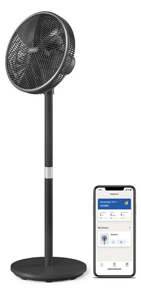 Смарт вентилатор Philips CX3550/01, 3 скорости, режим сън, 40 см диаметър, 48W, управление с гласови асистенти Google и Alexa, черен